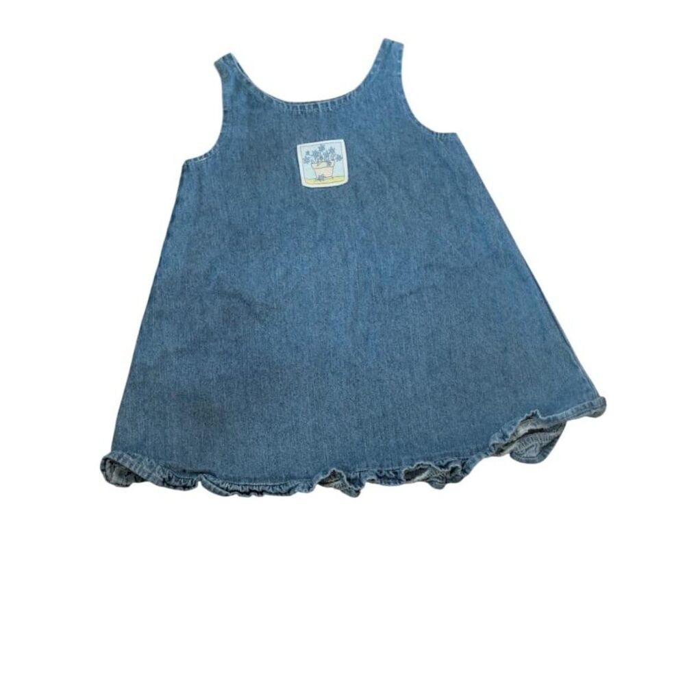 Mulberribush Whimsigoth Cottagecore Denim Flower Pot Jumper Dress, Toddler 3T
